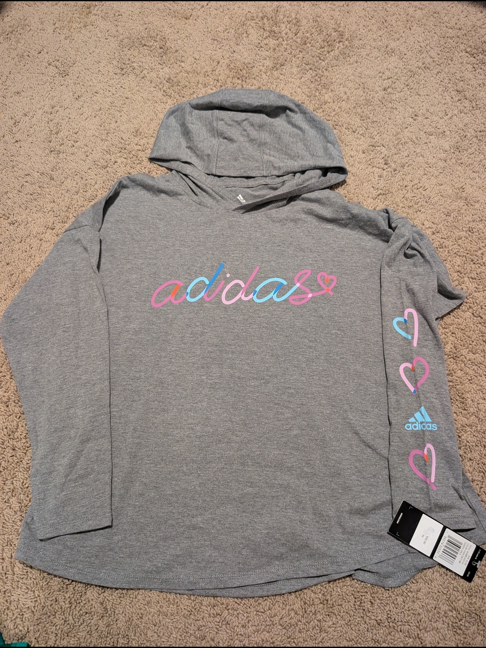adidas Gray Hoodie Tee with Pink & Blue Script Logo